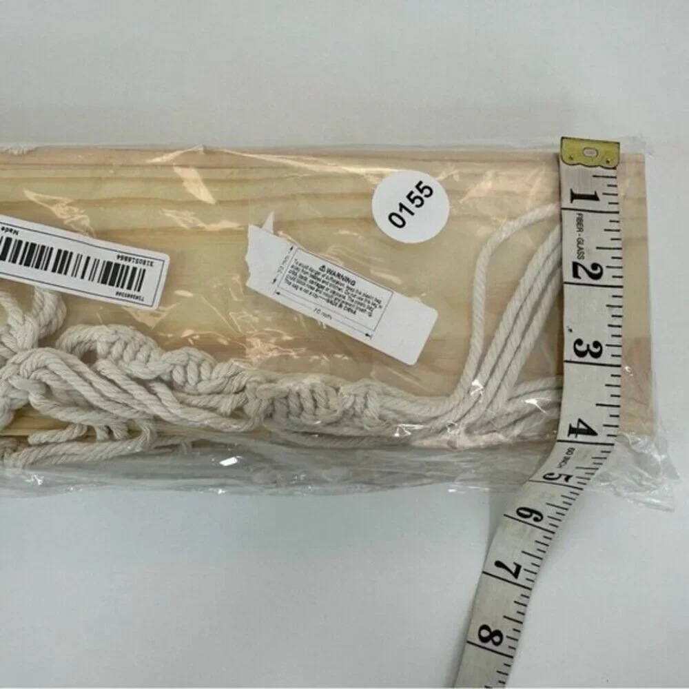 Lot of 2 Macrame Hanging‎ Shelves with Plant Hanger Cream Boho Wood Wall Decor